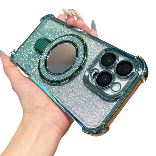 FYYFTYT Luxuriöse magnetische Rüstung mit Glitzerspiegel, Ständer, Halterung, Beschichtung, Stoßstangen-Schutzhülle (für iPhone 11 Pro Max/Grün) von FYYFTYT