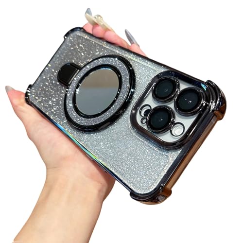 FYYFTYT Luxuriöse magnetische Rüstung mit Glitzerspiegel, Ständer, Halterung, Beschichtung, Stoßstangen-Schutzhülle (für iPhone 13 Pro Max/Schwarz) von FYYFTYT