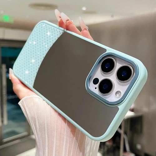 FYYFTYT Luxuriöser Schminkspiegel, Glitzer-Diamanten, Blitz-Strass, stoßfeste Schutzhülle (für iPhone 12 Pro Max/Blau) von FYYFTYT