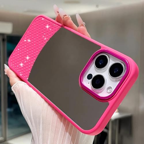 FYYFTYT Luxuriöser Schminkspiegel, Glitzer-Diamanten, Blitz-Strass, stoßfeste Schutzhülle (für iPhone 15/Rosérot) von FYYFTYT