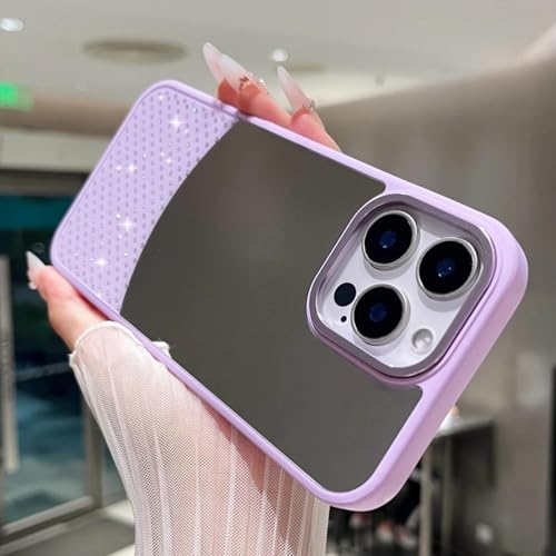 FYYFTYT Luxuriöser Schminkspiegel, Glitzer-Diamanten, Blitz-Strass, stoßfeste Schutzhülle (für iPhone 15 Pro Max/Lila) von FYYFTYT
