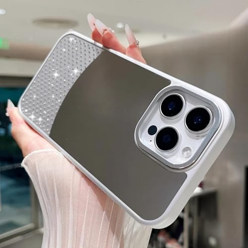 FYYFTYT Luxuriöser Schminkspiegel, Glitzer-Diamanten, Blitz-Strass, stoßfeste Schutzhülle (für iPhone 16 Pro/Silber) von FYYFTYT