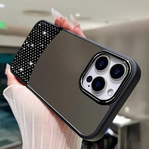 FYYFTYT Luxuriöser Schminkspiegel, Glitzer-Diamanten, Blitz-Strass, stoßfeste Schutzhülle (für iPhone 16 Pro Max/Schwarz) von FYYFTYT