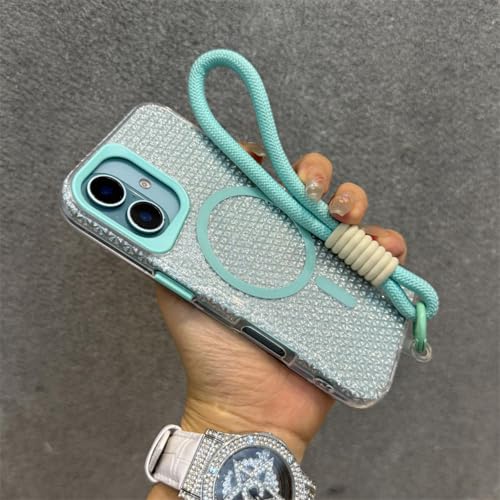 FYYFTYT Luxuriöses, glitzerndes, magnetisches Armband mit Lanyard-Hülle für kabelloses Laden (für iPhone 11 Pro Max/Cyan) von FYYFTYT