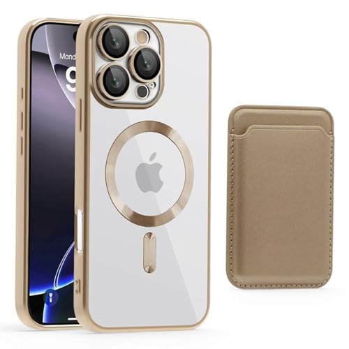 FYYFTYT Luxus-Geldbörse aus Leder mit transparentem Kartenhalter, Handytasche (für iPhone 14 Plus/Mattgold) von FYYFTYT