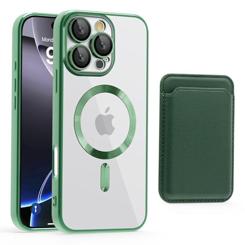 FYYFTYT Luxus-Geldbörse aus Leder mit transparentem Kartenhalter, Handytasche (für iPhone 15 Pro Max/Dunkelgrün) von FYYFTYT