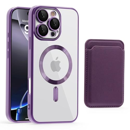 FYYFTYT Luxus-Geldbörse aus Leder mit transparentem Kartenhalter, Handytasche (für iPhone 15 Pro Max/Dunkelviolett) von FYYFTYT