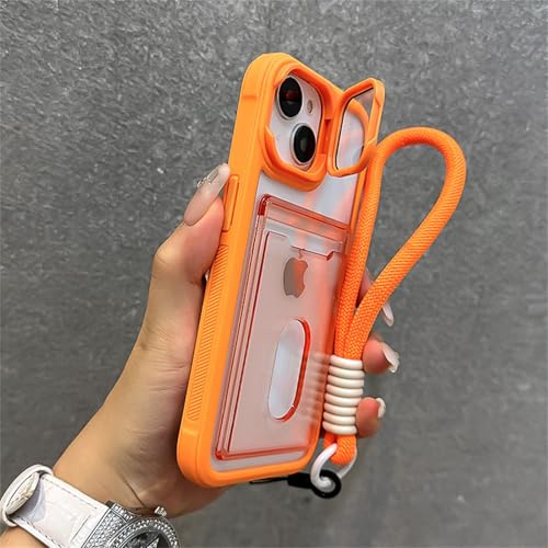 FYYFTYT Luxus-Kartenhalter mit Steckplatz, Brieftasche, Handgelenkschlaufe, transparente Linsenhalterung, Schutzhülle (für iPhone 16 Pro/Orange) von FYYFTYT