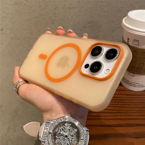FYYFTYT Matte Candy Magnetic Wireless Charge Transparent Shockproof Hardcover (Für iPhone 12 ProMax/Orange) von FYYFTYT