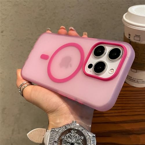 FYYFTYT Matte Candy Magnetic Wireless Charge Transparent Shockproof Hardcover (Für iPhone 13 ProMax/Pink) von FYYFTYT