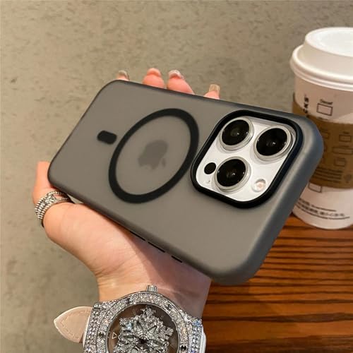 FYYFTYT Matte Candy Magnetic Wireless Charge Transparent Shockproof Hardcover (Für iPhone 13 ProMax/Schwarz) von FYYFTYT