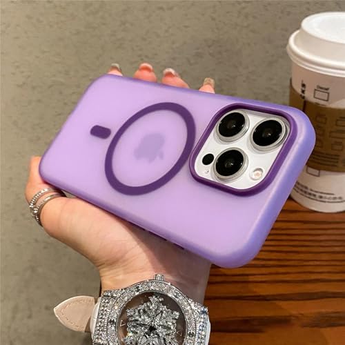 FYYFTYT Matte Candy Magnetic Wireless Charge Transparent Shockproof Hardcover (Für iPhone 14 ProMax/Lila) von FYYFTYT