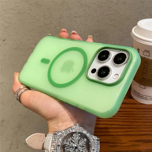 FYYFTYT Matte Candy Magnetic Wireless Charge Transparent Shockproof Hardcover (Für iPhone 15 ProMax/Grün) von FYYFTYT