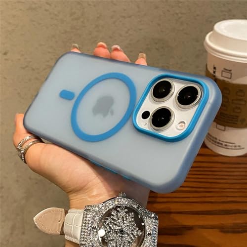 FYYFTYT Matte Candy Magnetic Wireless Charge Transparent Shockproof Hardcover (Für iPhone 16 ProMax/Blau) von FYYFTYT