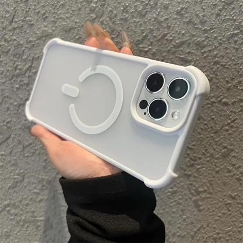FYYFTYT Mattes, stoßfestes Armor-Silikon-Bumper-Cover mit magnetischer Ladefunktion (für iPhone 15 Pro/Weiß) von FYYFTYT