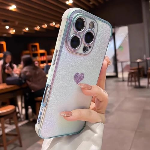 FYYFTYT Plating Heart Laser Aurora Matte Kameraschutz Silikon Weiche Stoßfeste Hülle (für iPhone 14/Blau) von FYYFTYT