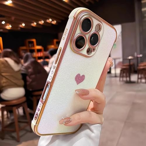 FYYFTYT Plating Heart Laser Aurora Matte Kameraschutz Silikon Weiche Stoßfeste Hülle (für iPhone 14 Pro/Weiß) von FYYFTYT