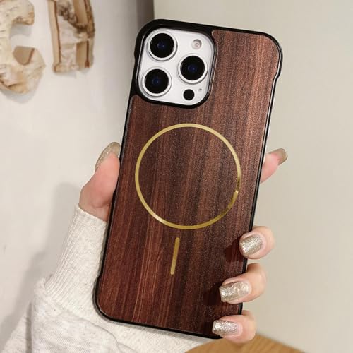 FYYFTYT Rahmenlose magnetische Holzmaserung, kabelloses Laden, ultradünne Harte PC-Abdeckung (für iPhone 13 Pro/Walnuss) von FYYFTYT