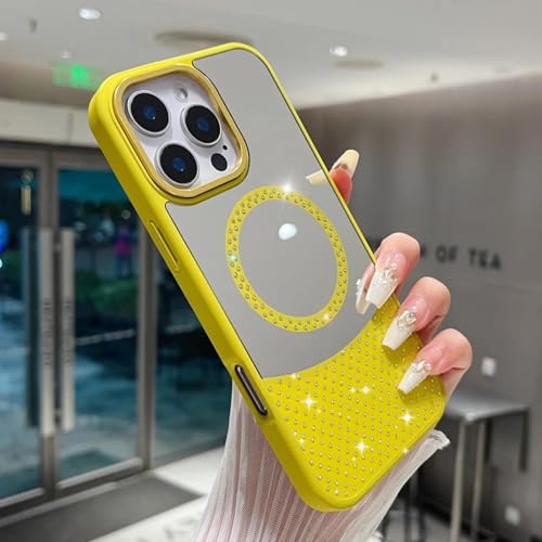 FYYFTYT Schminkspiegel Glitzer Diamanten Magnetische Weiche Silikon Stoßstangenabdeckung (für iPhone 16 Plus/Gelb) von FYYFTYT
