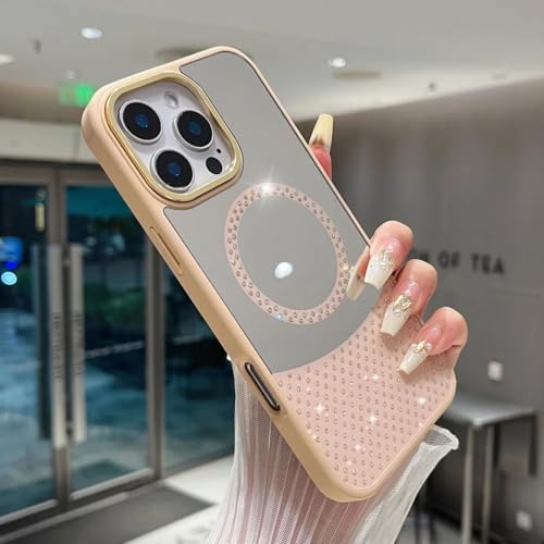 FYYFTYT Schminkspiegel Glitzer Diamanten Magnetische weiche Silikon-Stoßstangenabdeckung (für iPhone 13/Pink) von FYYFTYT