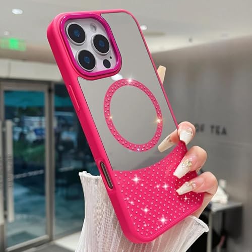 FYYFTYT Schminkspiegel Glitzer Diamanten Magnetische weiche Silikon-Stoßstangenabdeckung (für iPhone 14 Pro/Rosenrot) von FYYFTYT