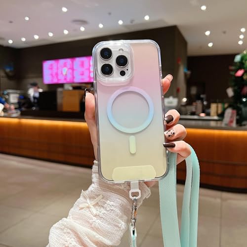 FYYFTYT Umhängekette mit Lanyard, Farbverlauf-Regenbogen-Laser-Cover (für iPhone 13 Pro Max/Regenbogenfarbe) von FYYFTYT