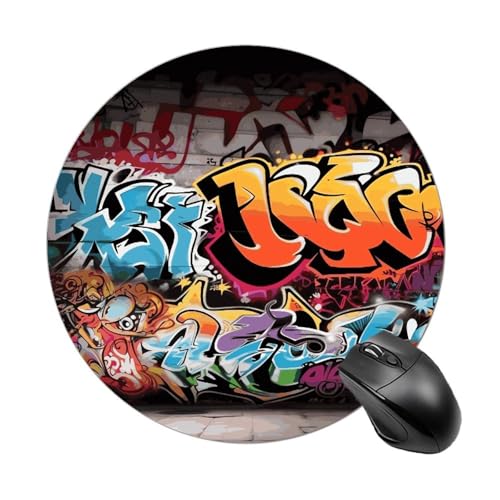 Graffiti Hip Hop Mauspad Runde Mauspad für Laptop Kleine Gaming Mäuse Pad mit Rutschfester Gummibasis Custom Design MicePad Wasserdicht MiceMat Schreibtisch Zubehör von FZMTLDS