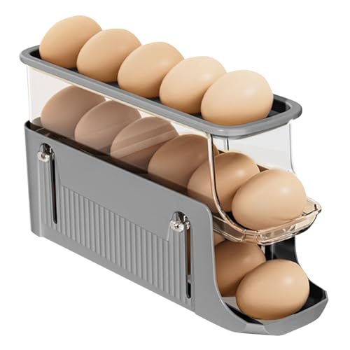 3 Etagen Eierhalter Kühlschrank, Eierbehälter für Kühlschrank, Stapelbarer Rolldown Eier Organizer, Eier Aufbewahrung Kühlschrank, Automatischer Eierhalter Platzsparende Eierbox für Küche (Grau) von FZQBEY