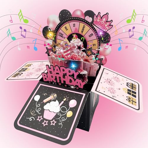 Geburtstagskarte mit Gewinnspiel Karussell, Geburtstagskarte für Frauen 3D Pop Up Grußkarte Geburtstagsgeschenke für Mädchen, Mama, Freundin, Mutter, Schwester, Freundin, Gefährte, Familienfeier (A) von FZQBEY