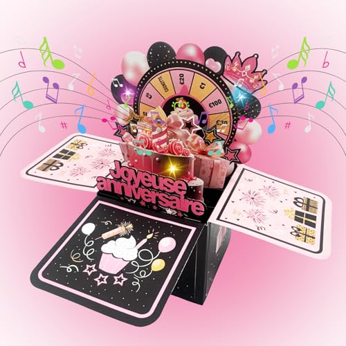 Geburtstagskarte mit Gewinnspiel Karussell, Geburtstagskarte für Frauen 3D Pop Up Grußkarte Geburtstagsgeschenke für Mädchen, Mama, Freundin, Mutter, Schwester, Freundin, Gefährte, Familienfeier (D) von FZQBEY