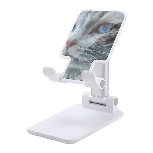 FZQVSGW Handy-Ständer für Schreibtisch, faltbar, verstellbar, drehbar, blaue Augen, Katze, Tablet-Ständer, tragbare Handyhalter mit 10,2 - 33 cm (4 - 13 Zoll) Handys und Tablets, Weiß von FZQVSGW