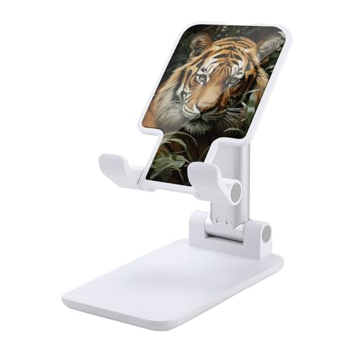 FZQVSGW Handy-Ständer für den Schreibtisch, faltbar, verstellbare Drehung, Dschungel-Tiger-Tablet-Ständer, tragbare Handyhalter mit 10,2-33 cm Handys und Tablets, Weiß von FZQVSGW