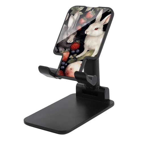 FZQVSGW Handy-Ständer für den Schreibtisch, faltbar, verstellbare Drehung, Kaninchen- und Erdbeer-Tablet-Ständer, tragbare Handyhalter mit 10,2-33 cm Handys und Tablets, Schwarz von FZQVSGW