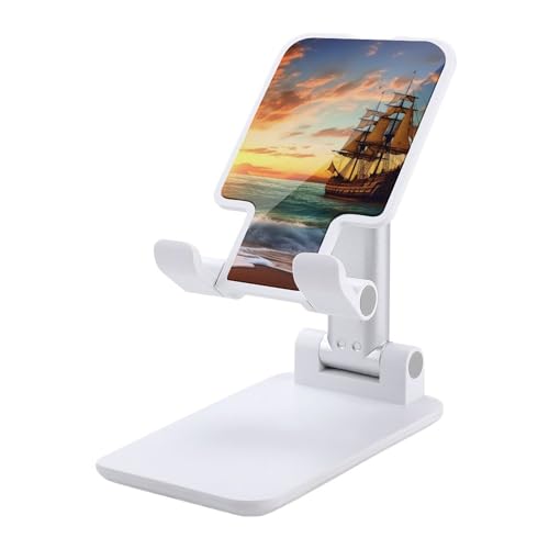 FZQVSGW Handy-Ständer für den Schreibtisch, faltbar, verstellbare Drehung, Piratenschiff im Sonnenuntergang, Tablet-Ständer, tragbare Handyhalter mit 10,2-33 cm Handys und Tablets, Weiß von FZQVSGW