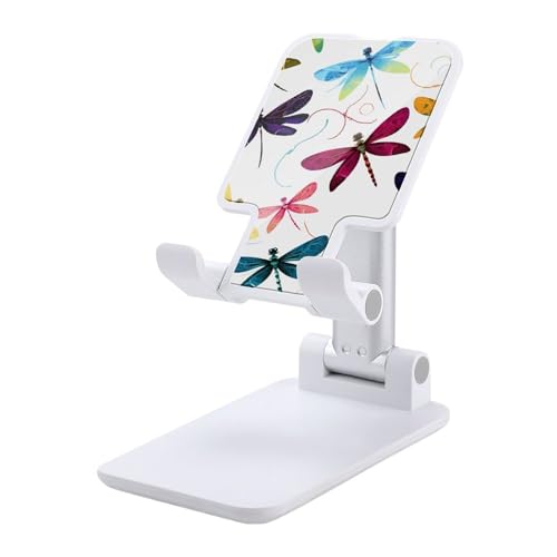 FZQVSGW Handy-Ständer für den Schreibtisch, faltbar, verstellbare Drehung, bunte Libelle, Tablet-Ständer, tragbare Handyhalter mit 10,2 - 33 cm (4 - 13 Zoll) Handys und Tablets, Weiß von FZQVSGW