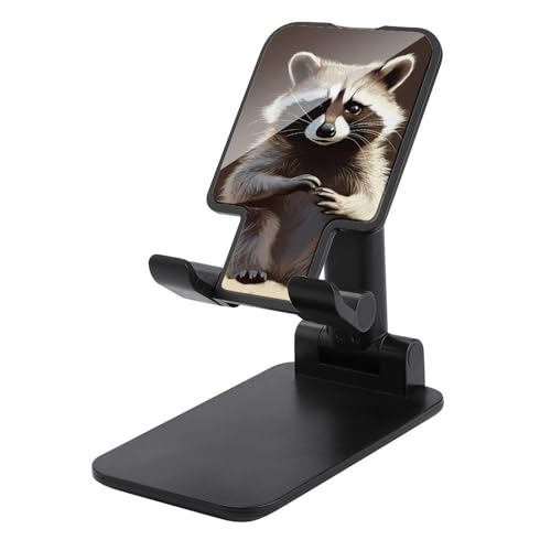 FZQVSGW Handy-Ständer für den Schreibtisch, faltbar, verstellbare Drehung, niedlicher Waschbär-Tablet-Ständer, tragbare Handyhalter mit 10,2-33 cm Handys und Tablets, Schwarz von FZQVSGW