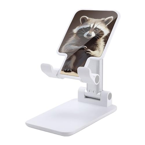 FZQVSGW Handy-Ständer für den Schreibtisch, faltbar, verstellbare Drehung, niedlicher Waschbär-Tablet-Ständer, tragbare Handyhalter mit 10,2-33 cm Handys und Tablets, Weiß von FZQVSGW