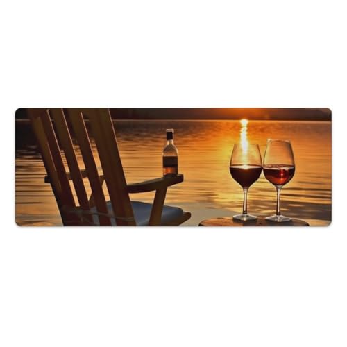 Großes erweitertes Computer-Mauspad für Schreibtisch, Gummiunterseite, Stuhl und Wein bei Sonnenuntergang, See, Tastatur-Pad, rutschfeste Schreibtischunterlage, Laptop-Schreibtischunterlage für Gaming von FZQVSGW