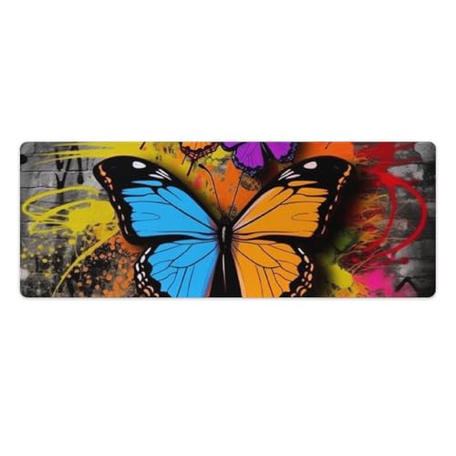 Großes erweitertes Computer-Mauspad für den Schreibtisch, Gummiunterseite, Graffiti-Schmetterling, Tastatur-Pad, rutschfeste Schreibtischunterlage, Laptop-Schreibtischunterlage für Gaming, Büro von FZQVSGW