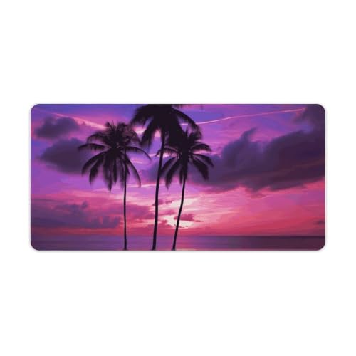 Großes erweitertes Computer-Mauspad für den Schreibtisch, Gummiunterseite, Palme, violetter Sonnenuntergang, Tastatur-Pad, rutschfeste Schreibtischunterlage, Laptop-Schreibtischunterlage für Gaming von FZQVSGW