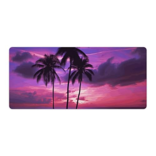 Großes erweitertes Computer-Mauspad für den Schreibtisch, Gummiunterseite, Palme, violetter Sonnenuntergang, Tastatur-Pad, rutschfeste Schreibtischunterlage, Laptop-Schreibtischunterlage für Gaming von FZQVSGW