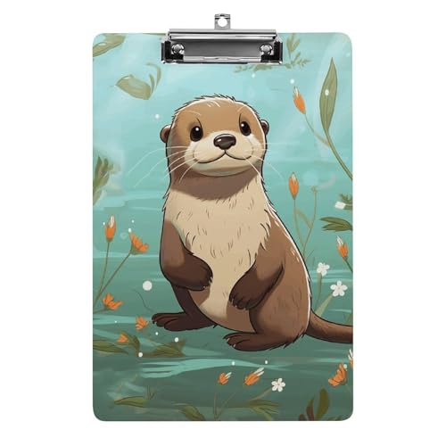 Klemmbrett Cartoon Cute Otter Office Klemmbrett 21,6 × 32,5 cm Acryl Klemmbrett mit Metallclip Briefgröße A4 Halter Niedliches hängendes Klemmbrett für die Arbeit von FZQVSGW