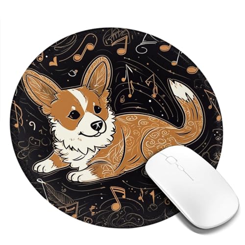 1 Mauspad mit genähtem Rand, bequemes Mauspad mit rutschfester Gummiunterseite, Gaming-Mauspads Corgi, der Musik liebt, waschbare Mauspads für Computer, Büro, Laptop, 20,3 cm (8 Zoll) von FZQVSLCM