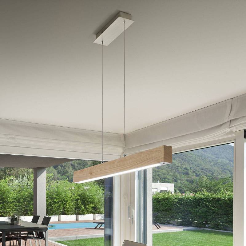 LED-Hängeleuchte Badia, Tastdimmer, Eichenholz, Länge 110 cm von Fabas Luce