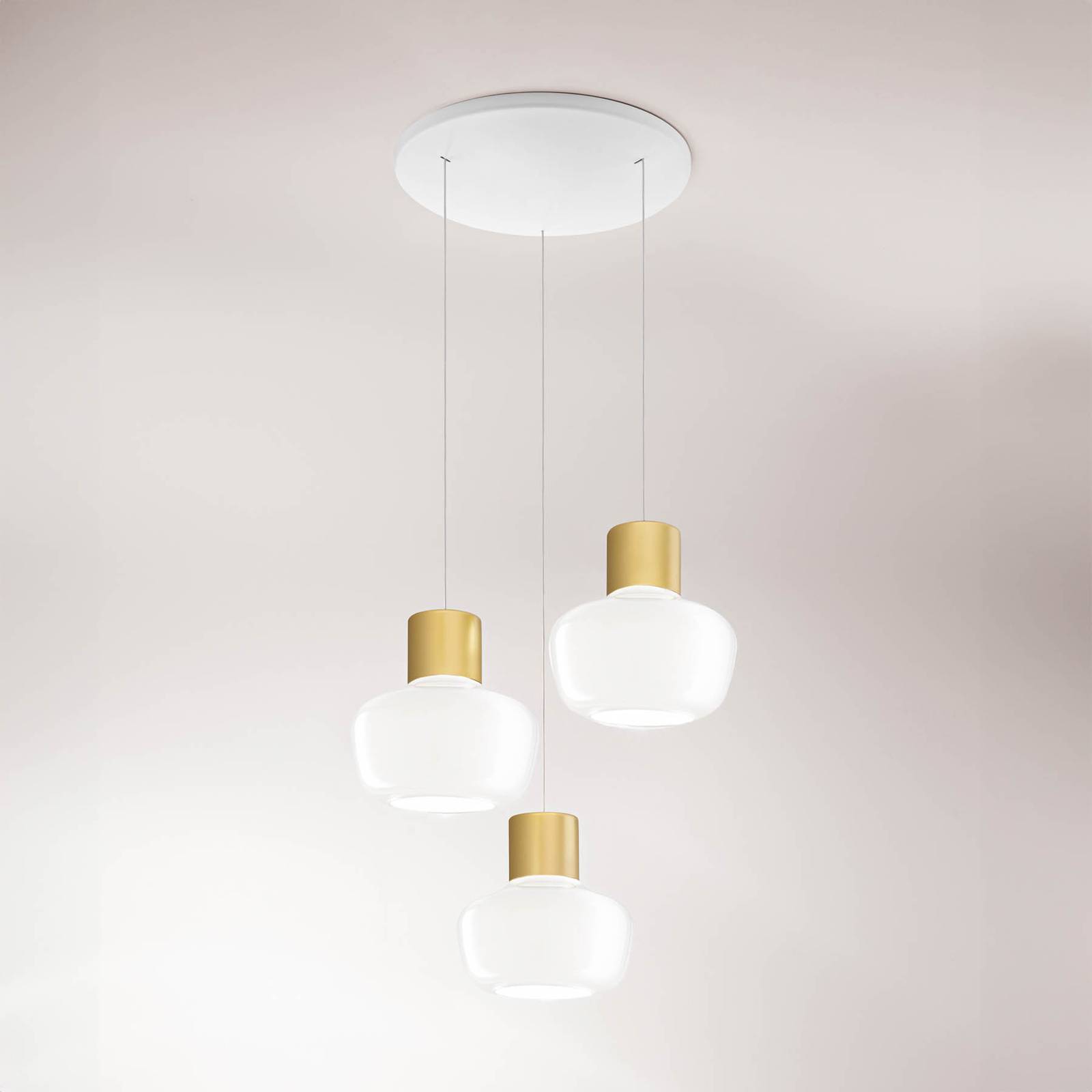 LED-Hängeleuchte Kino, 3-flammig, rund, weiß, Glas, Dimmer LED-Hängeleuchte Kino, 3-flammig, rund, weiß, Glas, Dimmer von Fabas Luce