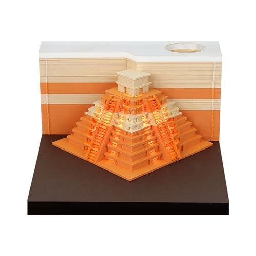3D-Notizblock, Kreativer Pyramiden-Notizblock 3D-Kunst-Notizblock-Papierhandwerk mit LED-Licht, Antihaft-Haftnotizblock, Tränenpapier 3D-Papierschnitz-Notizblock Papierschnitzkunst von Fabater