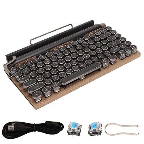 Retro Schreibmaschinentastatur, 83 Tasten, 5.0, Mechanische Tastatur mit Runder Metallkappe, Kabellose Tastatur für Desktop PC/Laptop/Telefon, Punk Vintage Stil (Farbe der von Fabater