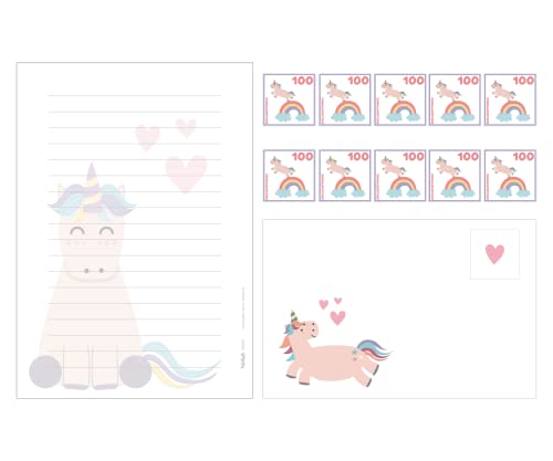 Fabelhafte Dinge Brief-Set Kinder Block 25 Blatt 10 Briefumschläge 10 Spielmarken Für Jungen und Mädchen (Einhorn), A5 von Fabelhafte Dinge