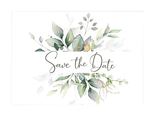 Fabelhafte Dinge Save the Date Postkarten (25/50 Stk.) Hochzeit Wir heiraten Einladung klassisches Design in grün-gold (50iger-Set) von Fabelhafte Dinge