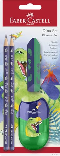 FABER-CASTELL 111519 - Schreibset Dino mit Bleistifte HB, Spitzer und Radiergummi, Schulset für Kinder von FABER-CASTELL